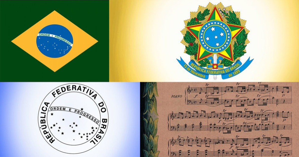 Símbolos Nacionais: bandeira, brasão, selo e hino